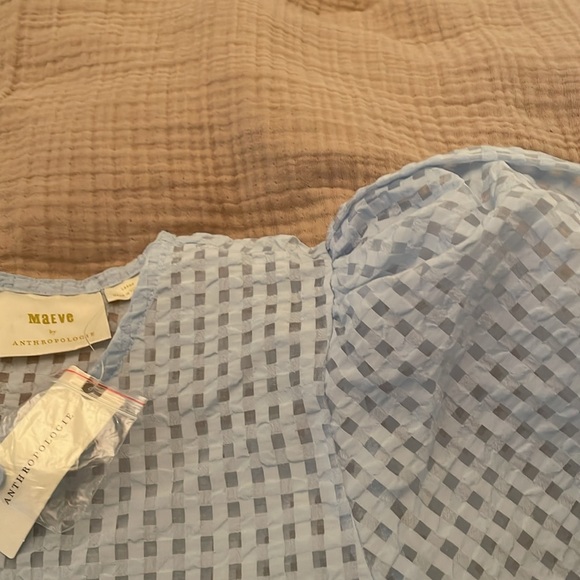 😍 NWT Anthropologie powder blue, mesh-like puffed sleeve top. L. Gorg!! - Picture 9 of 11